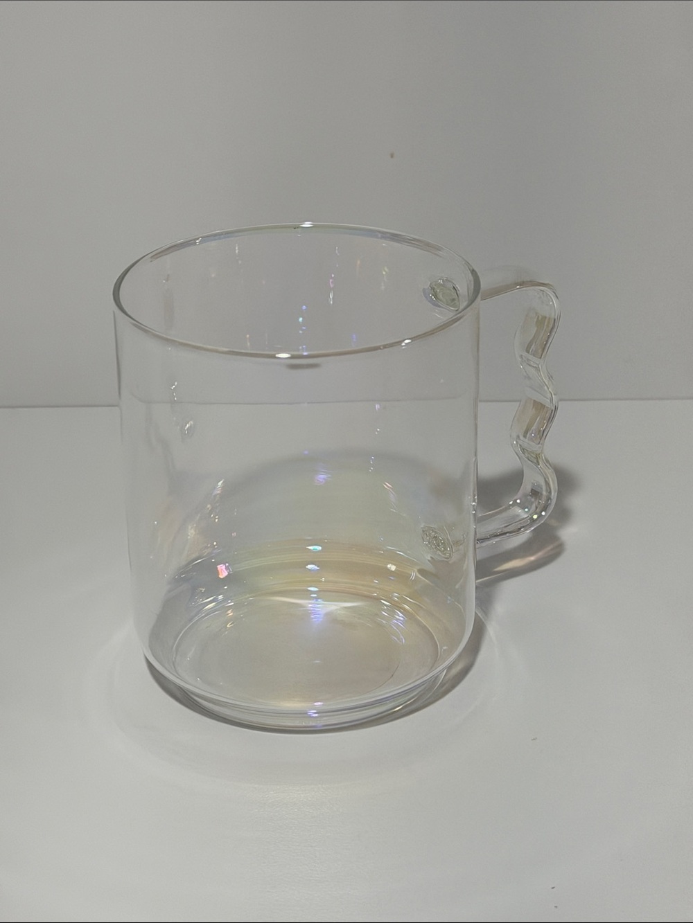 2 Room Essentials Clear Iridescent Glass Mug with Sculpted Handle Set of 2